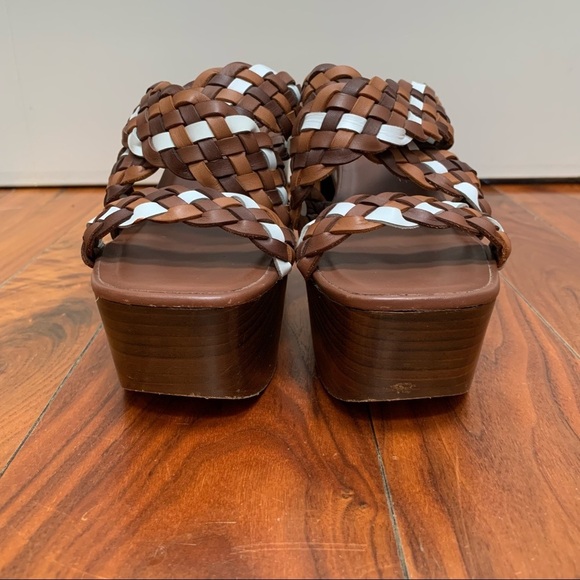 Michael Kors Woven Leather Citrine Platform Slides Chunky Heels 70s Retro 8 - Picture 6 of 12